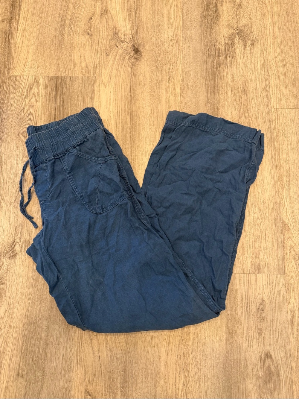 Athleta 100% Linen Wide Leg Drawstring Pants Blue Size 6